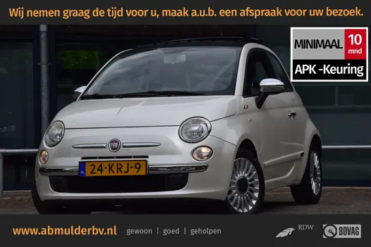 Fiat 500 1.2 Lounge AUTOMAAT | Org. NL | Incl. Nieuwe APK | Slechts 83.000km NAP! | Airco | Schuifdak | 15'' Velgen Met All Season Banden | Multifunctioneel Stuur |